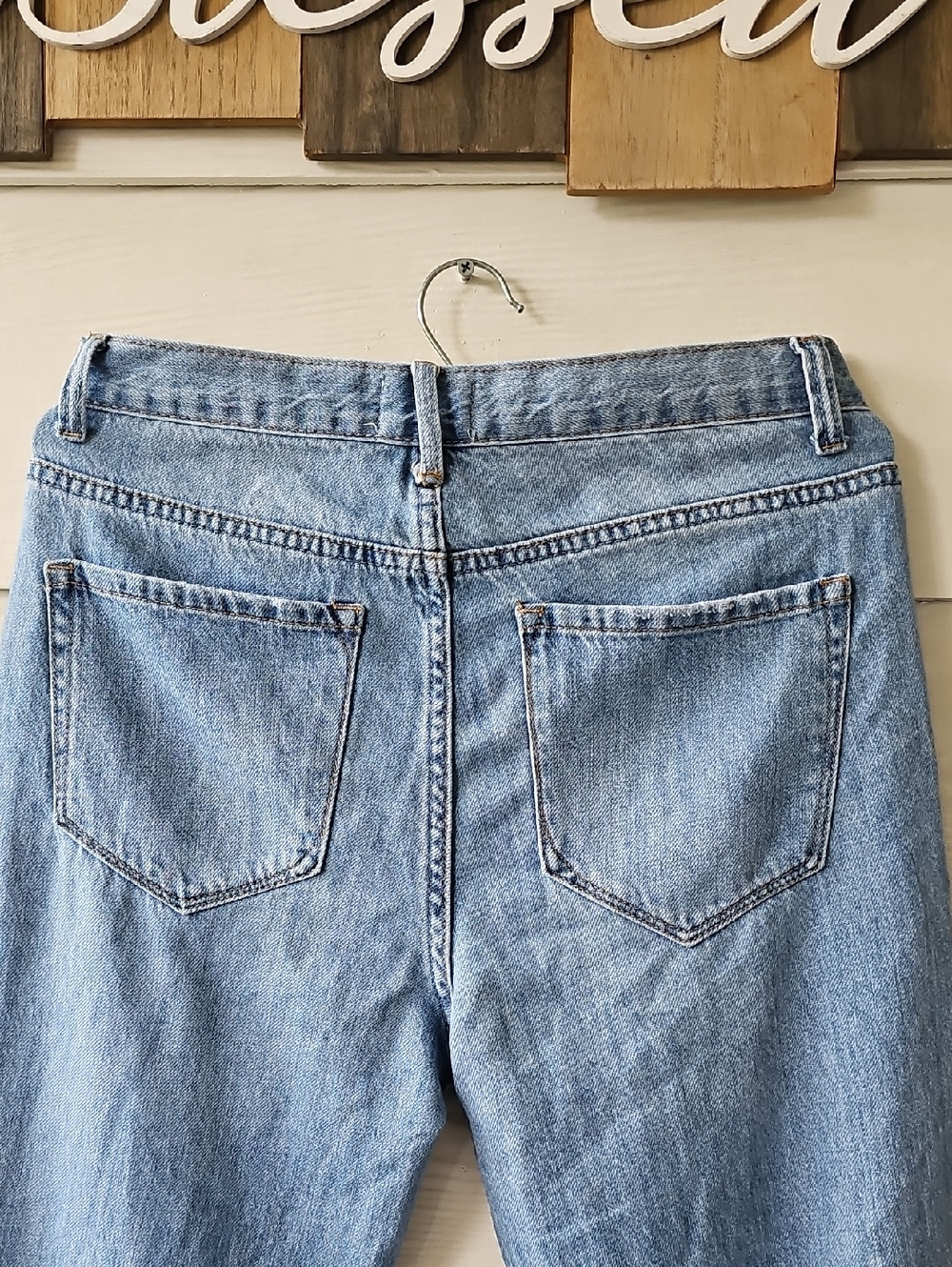 Light Blue Distressed Boyfriend Jeans with Frayed Hem - Picture 8 of 10